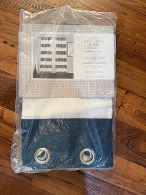 NWT- Exclusive Home Surfside Indigo Grommet Curtain Panels - Navy and White